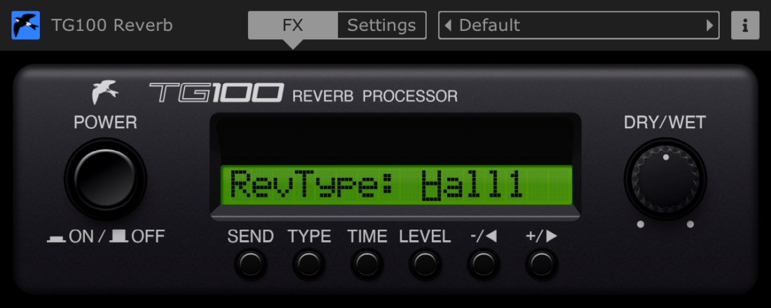 Martinic TG100 Reverb plugin interface